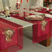 Trilho de Mesa Natal com Bordado Richelieu 45x170cm Avulso - Felicidade Vermelho - Dui Design