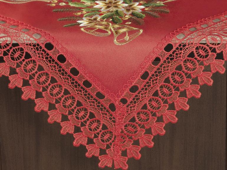 Centro de Mesa Natal Quadrado com Bordado Richelieu 85x85cm - Felicidade Vermelho - Dui Design