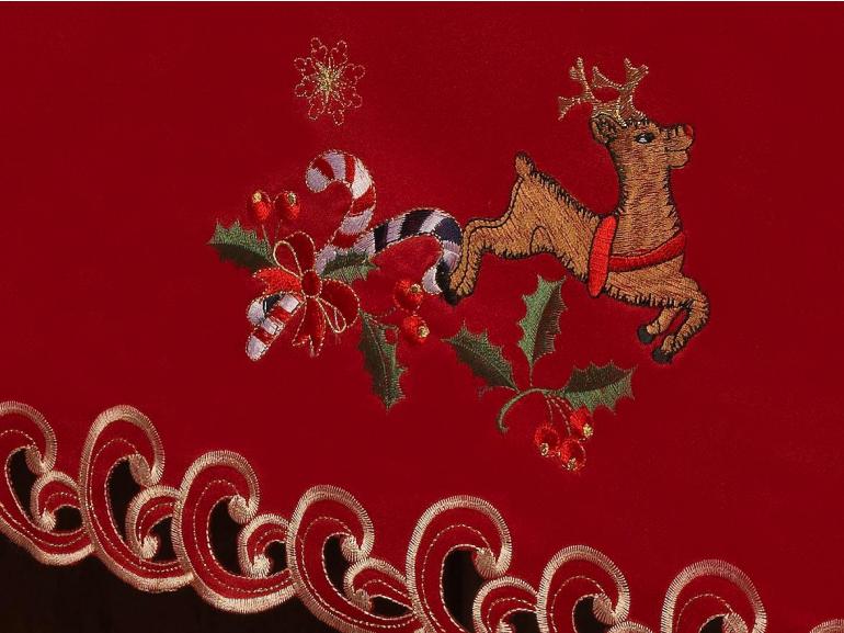 Toalha de Mesa Natal com Bordado Richelieu Quadrada 8 Lugares 220x220cm - Feliz Natal Vermelho - Dui Design