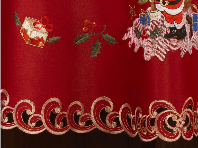 Toalha de Mesa Natal com Bordado Richelieu Redonda 180cm - Feliz Natal Vermelho - Dui Design