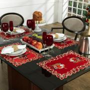 Jogo Americano Natal 4 Lugares (4 peas) com Bordado Richelieu 35x50cm - Feliz Natal Vermelho - Dui Design