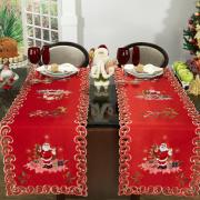 Trilho de Mesa Natal com Bordado Richelieu 45x170cm - Feliz Natal Vermelho - Dui Design