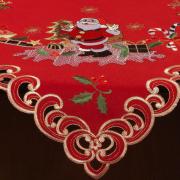 Centro de Mesa Natal Quadrado com Bordado Richelieu 85x85cm - Feliz Natal Vermelho - Dui Design
