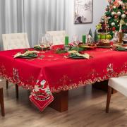 Toalha de Mesa Natal com Bordado Richelieu Quadrada 4 Lugares 160x160cm - Festa Vermelho - Dui Design