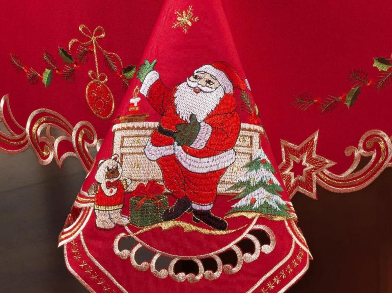 Toalha de Mesa Natal com Bordado Richelieu Quadrada 4 Lugares 160x160cm - Festa Vermelho - Dui Design