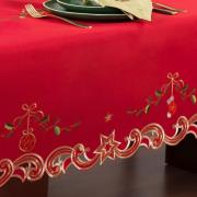 Toalha de Mesa Natal com Bordado Richelieu Quadrada 4 Lugares 160x160cm - Festa Vermelho - Dui Design