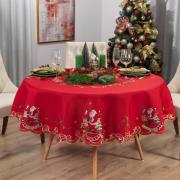 Toalha de Mesa Natal com Bordado Richelieu Redonda 175cm - Festa Vermelho - Dui Design