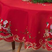 Toalha de Mesa Natal com Bordado Richelieu Redonda 175cm - Festa Vermelho - Dui Design