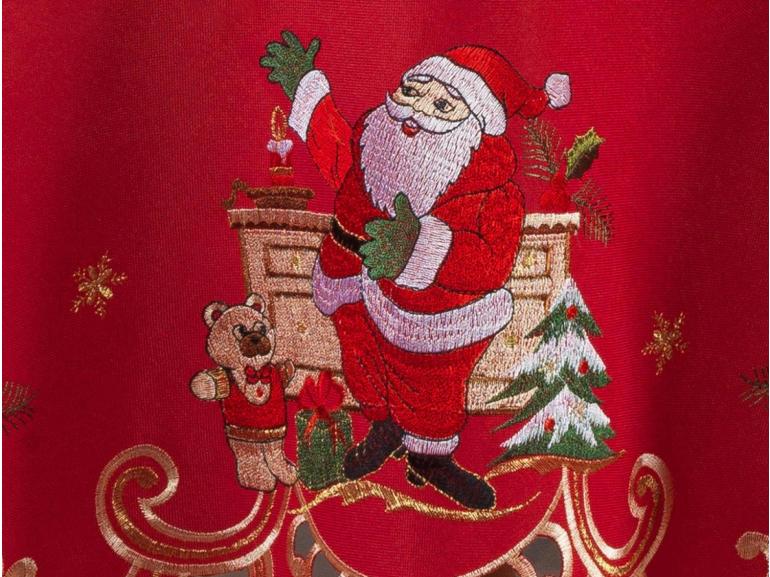 Toalha de Mesa Natal com Bordado Richelieu Redonda 175cm - Festa Vermelho - Dui Design