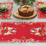 Jogo Americano Natal 4 Lugares (4 peas) com Bordado Richelieu 35x50cm - Festa Vermelho - Dui Design