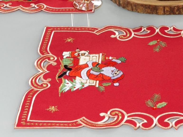 Jogo Americano Natal 4 Lugares (4 peas) com Bordado Richelieu 35x50cm - Festa Vermelho - Dui Design