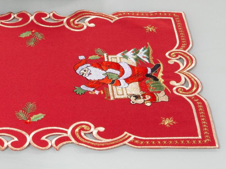 Jogo Americano Natal 4 Lugares (4 peas) com Bordado Richelieu 35x50cm - Festa Vermelho - Dui Design