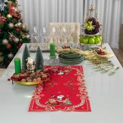 Trilho de Mesa Natal com Bordado Richelieu 40x85cm Avulso - Festa Vermelho - Dui Design