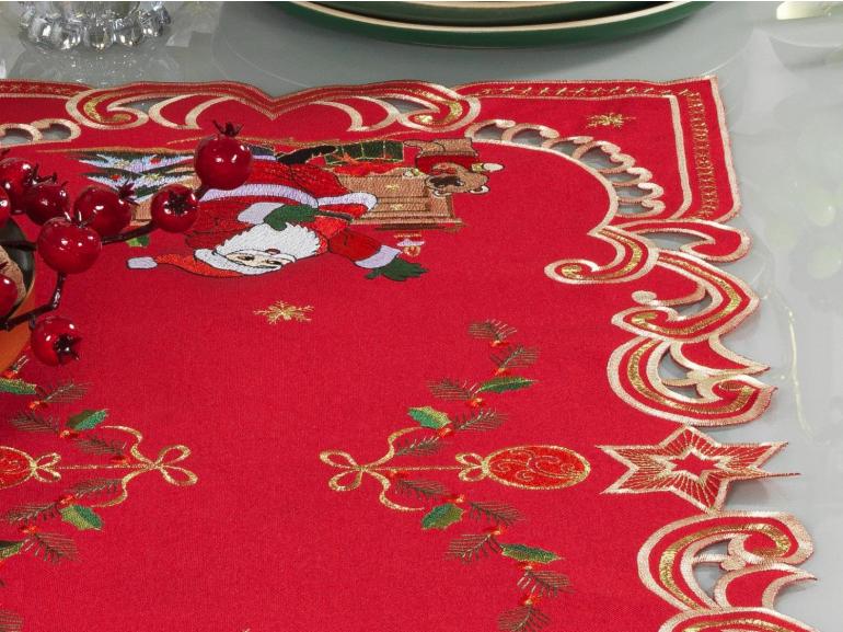 Trilho de Mesa Natal com Bordado Richelieu 40x85cm Avulso - Festa Vermelho - Dui Design