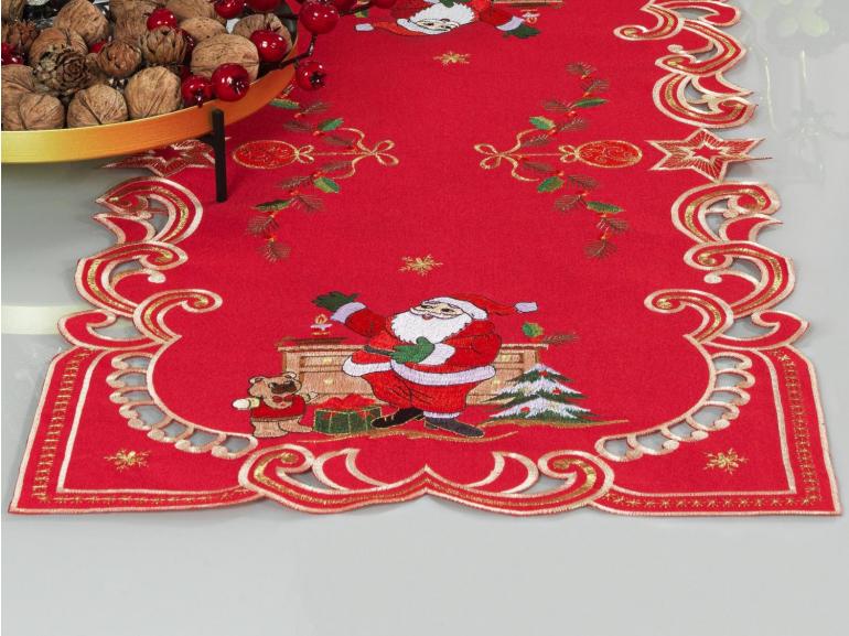 Trilho de Mesa Natal com Bordado Richelieu 40x85cm Avulso - Festa Vermelho - Dui Design