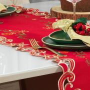 Trilho de Mesa Natal com Bordado Richelieu 45x170cm Avulso - Festa Vermelho - Dui Design