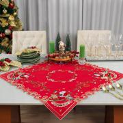 Centro de Mesa Natal Quadrado com Bordado Richelieu 85x85cm - Festa Vermelho - Dui Design
