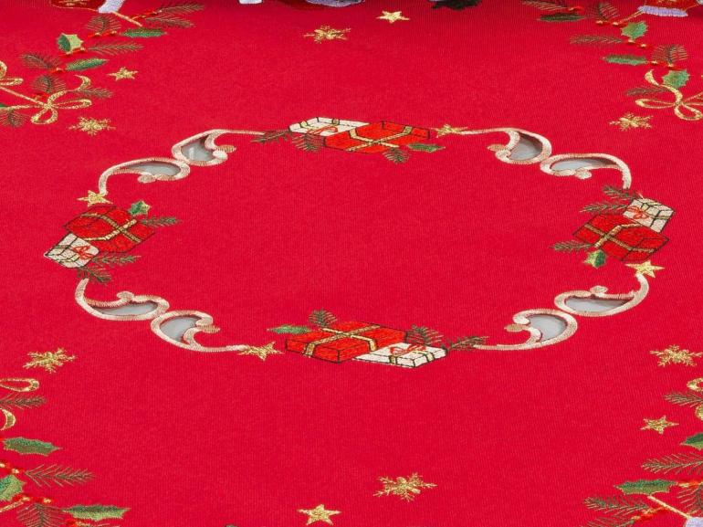 Centro de Mesa Natal Quadrado com Bordado Richelieu 85x85cm - Festa Vermelho - Dui Design