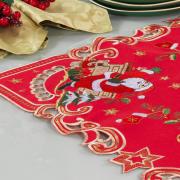 Centro de Mesa Natal Quadrado com Bordado Richelieu 85x85cm - Festa Vermelho - Dui Design