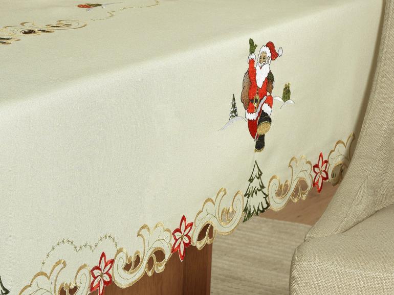 Toalha de Mesa Natal com Bordado Richelieu Quadrada 4 Lugares 160x160cm - Festiva Natural - Dui Design
