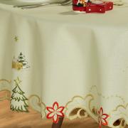 Toalha de Mesa Natal com Bordado Richelieu Redonda 180cm - Festiva Natural - Dui Design