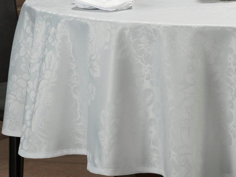 Toalha de Mesa Fácil de Limpar Redonda 180cm - Fiore Branco - Dui Design