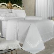 Kit: 1 Cobre-leito Casal + 2 porta-travesseiros Percal 200 fios com Bordado Inglês - Fiori Branco - Dui Design