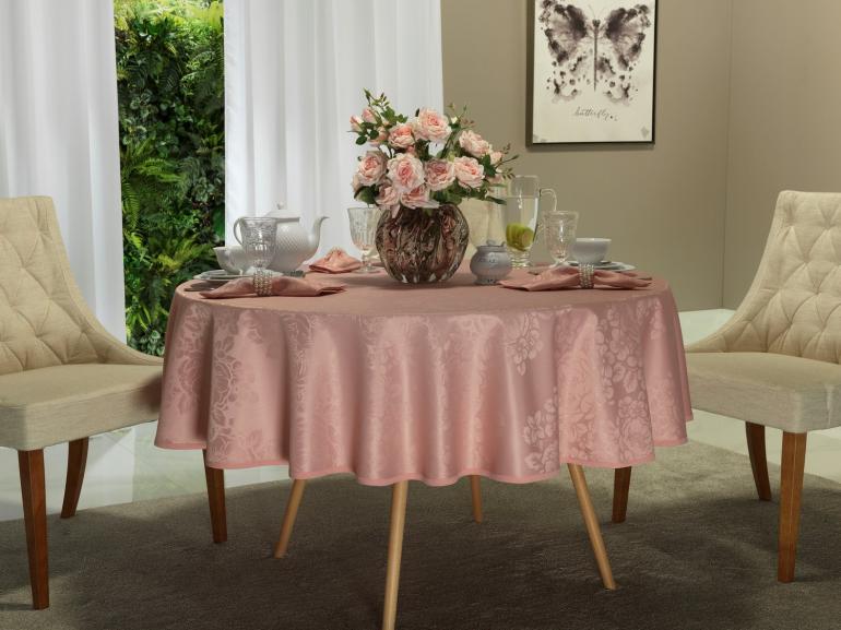 Toalha de Mesa Fácil de Limpar Redonda 220cm - Fiore Rosa Velho - Dui Design