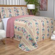 Kit: 1 Cobre-leito King Bouti de Microfibra Ultrasonic Estampada + 2 Porta-travesseiros - Flora Rosa Velho - Dui Design