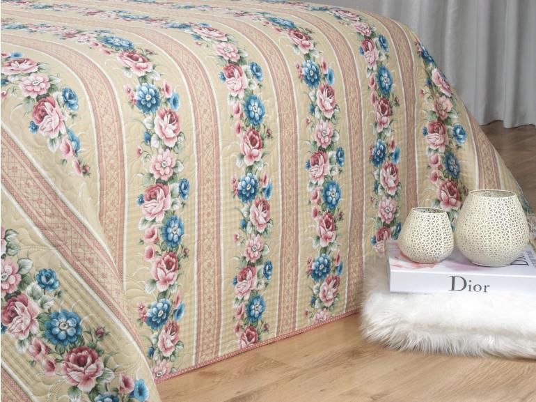 Kit: 1 Cobre-leito King Bouti de Microfibra Ultrasonic Estampada + 2 Porta-travesseiros - Flora Rosa Velho - Dui Design