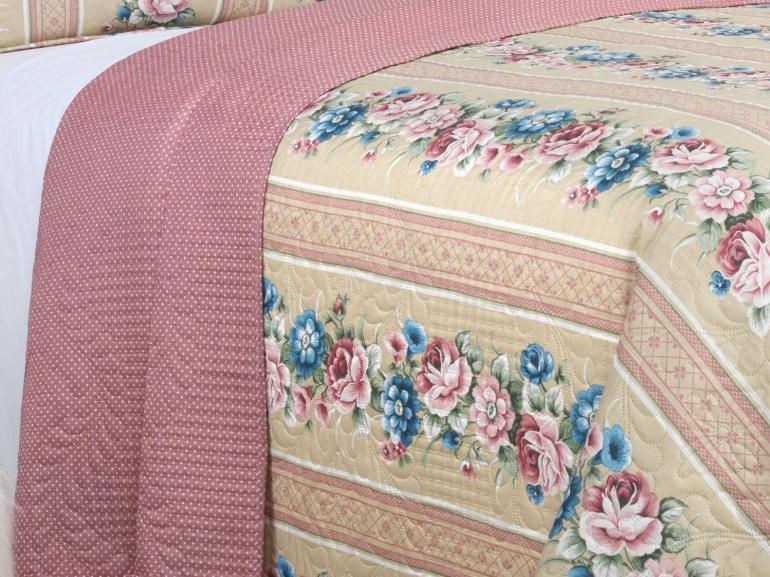 Kit: 1 Cobre-leito King Bouti de Microfibra Ultrasonic Estampada + 2 Porta-travesseiros - Flora Rosa Velho - Dui Design