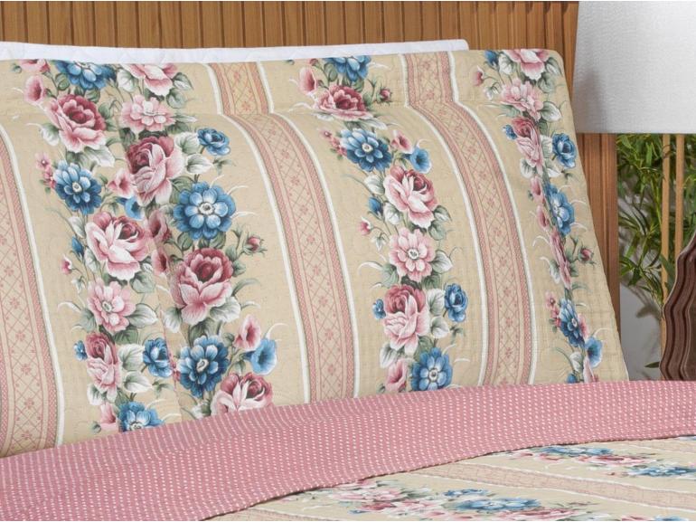 Kit: 1 Cobre-leito King Bouti de Microfibra Ultrasonic Estampada + 2 Porta-travesseiros - Flora Rosa Velho - Dui Design