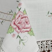 Toalha de Mesa com Bordado Richelieu Quadrada 8 Lugares 220x220cm - Flora Natural e Rosa - Dui Design