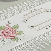 Trilho de Mesa com Bordado Richelieu 40x85cm Avulso - Flora Natural e Rosa - Dui Design