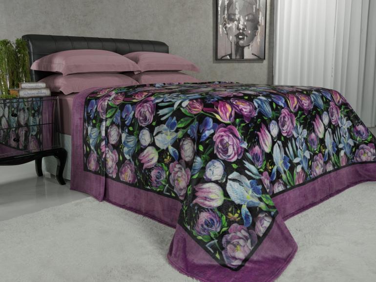 Cobertor Avulso Solteiro Flanelado com Estampa Digital 260 gramas/m² - Floral Art - Dui Design