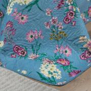 Kit: 1 Cobre-leito Queen Bouti de Microfibra Ultrasonic Estampada + 2 Porta-travesseiros - Florena Azul - Dui Design