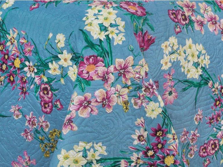 Kit: 1 Cobre-leito Queen Bouti de Microfibra Ultrasonic Estampada + 2 Porta-travesseiros - Florença Azul - Dui Design