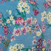 Kit: 1 Cobre-leito Queen Bouti de Microfibra Ultrasonic Estampada + 2 Porta-travesseiros - Florença Azul - Dui Design