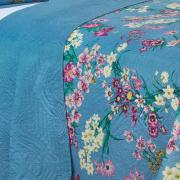 Kit: 1 Cobre-leito Queen Bouti de Microfibra Ultrasonic Estampada + 2 Porta-travesseiros - Florença Azul - Dui Design