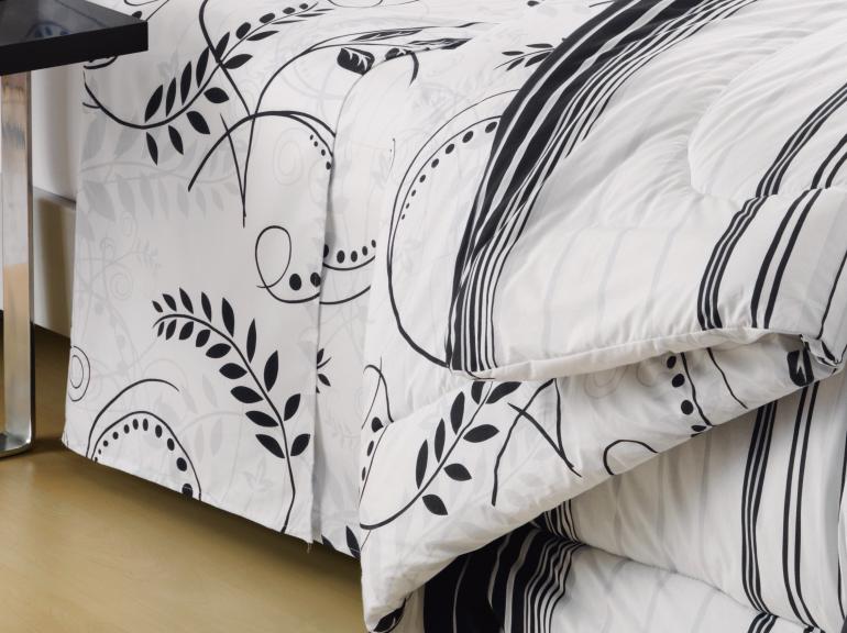 Jogo de cama Casal 150 fios 100% Algodo - Florenca Preto - Teka