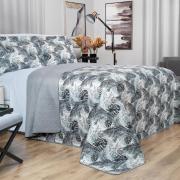 Kit: 1 Cobre-leito Queen Bouti de Microfibra Ultrasonic Estampada + 2 Porta-travesseiros - Foliage Preto e Branco - Dui Design
