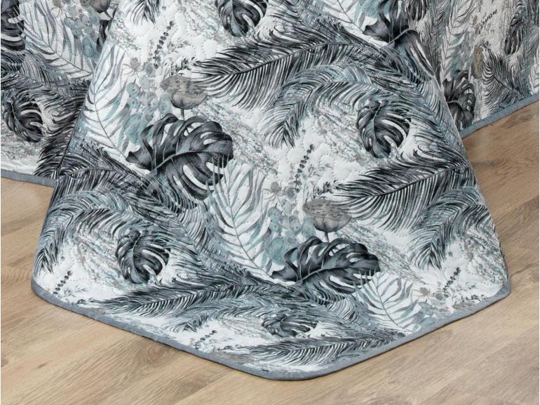 Kit: 1 Cobre-leito Queen Bouti de Microfibra Ultrasonic Estampada + 2 Porta-travesseiros - Foliage Preto e Branco - Dui Design