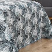 Kit: 1 Cobre-leito Queen Bouti de Microfibra Ultrasonic Estampada + 2 Porta-travesseiros - Foliage Preto e Branco - Dui Design