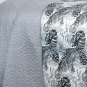 Kit: 1 Cobre-leito Queen Bouti de Microfibra Ultrasonic Estampada + 2 Porta-travesseiros - Foliage Preto e Branco - Dui Design