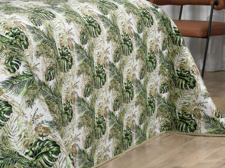 Kit: 1 Cobre-leito King Bouti de Microfibra Ultrasonic Estampada + 2 Porta-travesseiros - Foliage Verde - Dui Design