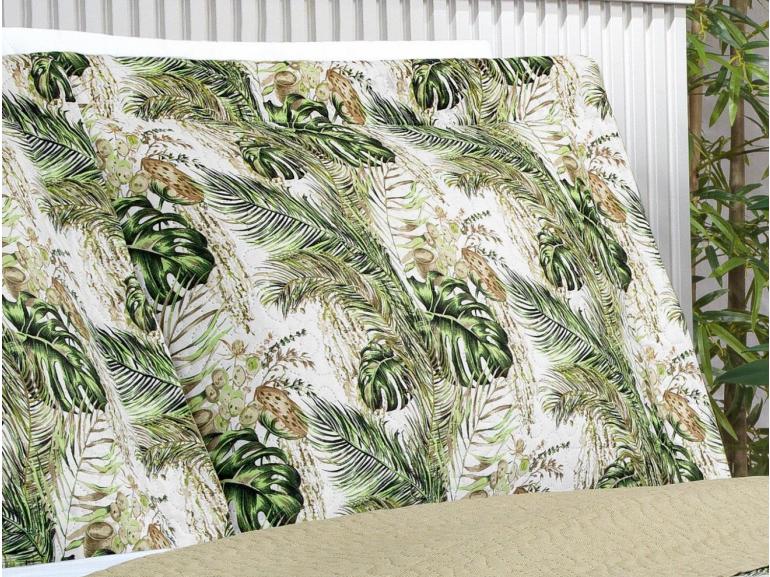 Kit: 1 Cobre-leito King Bouti de Microfibra Ultrasonic Estampada + 2 Porta-travesseiros - Foliage Verde - Dui Design