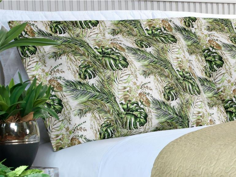 Kit: 1 Cobre-leito King Bouti de Microfibra Ultrasonic Estampada + 2 Porta-travesseiros - Foliage Verde - Dui Design