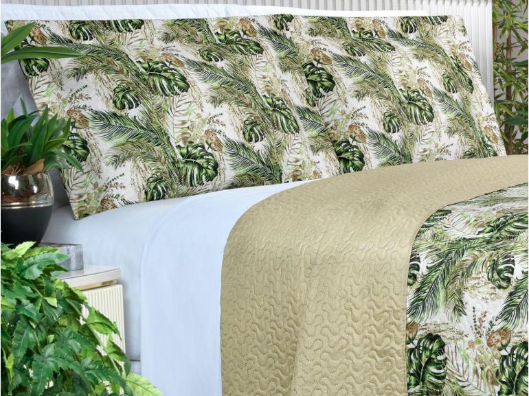 Kit: 1 Cobre-leito King Bouti de Microfibra Ultrasonic Estampada + 2 Porta-travesseiros - Foliage Verde - Dui Design