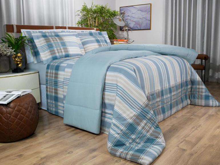 Jogo de Cama Queen Percal 200 fios - Fred Azul - Dui Design