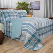 Kit: 1 Cobre-leito Queen + 2 Porta-travesseiros Percal 200 fios - Fred Azul - Dui Design